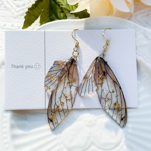Handmade Butterfly Wing Earrings, Gold foil Butterfly Earrings, Resin Fairy Wing Earring, Butterfly Jewerly, Birthday Christmas Gift For Her