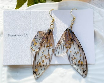 Handmade Butterfly Wing Earrings, Gold foil Butterfly Earrings, Resin Fairy Wing Earring, Butterfly Jewerly, Birthday Christmas Gift For Her
