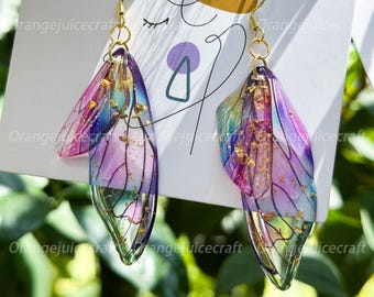 Handmade Butterfly Wing Earrings, Gold foil Butterfly Earrings, Resin Fairy Wing Earring, Butterfly Jewerly, Birthday Christmas Gift For Her