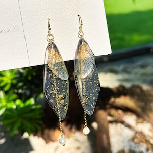 Handmade Butterfly Wing Earrings, Gold foil Butterfly Earrings, Resin Fairy Wing Earring, Butterfly Jewerly, Birthday Christmas Gift For Her