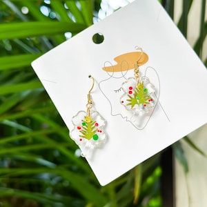 Christmas Real Fern Leaf  Earrings, Handmade Dried Leaf Earrings, Green Pressed Leaf Earrings, Resin Leaf Jewelry, Christmas Gift For Her