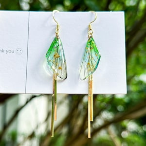 Handmade Butterfly Wing Earrings, Gold foil Butterfly Earrings, Resin Fairy Wing Earring, Butterfly Jewerly, Birthday Christmas Gift For Her