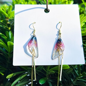Handmade Butterfly Wing Earrings, Gold foil Butterfly Earrings, Resin Fairy Wing Earring, Butterfly Jewerly, Birthday Christmas Gift For Her