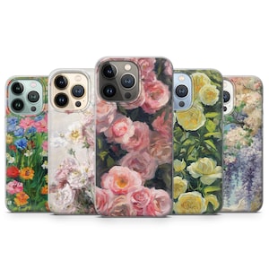 Oil Painting Flower Phone Case Floral Cover fit for iPhone 15 Pro Max, 14 Plus, 13, 12, 11, XR & Samsung S24, S23, A54, A53, Pixel 8, 7A