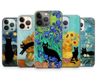 Van Gogh Phone Case Cat Meme Parody Cover fit for iPhone 15 Pro Max, 14 Plus, 13, 12, 11, XR & Samsung S24, S23, A54, A53, Pixel 8, 7A