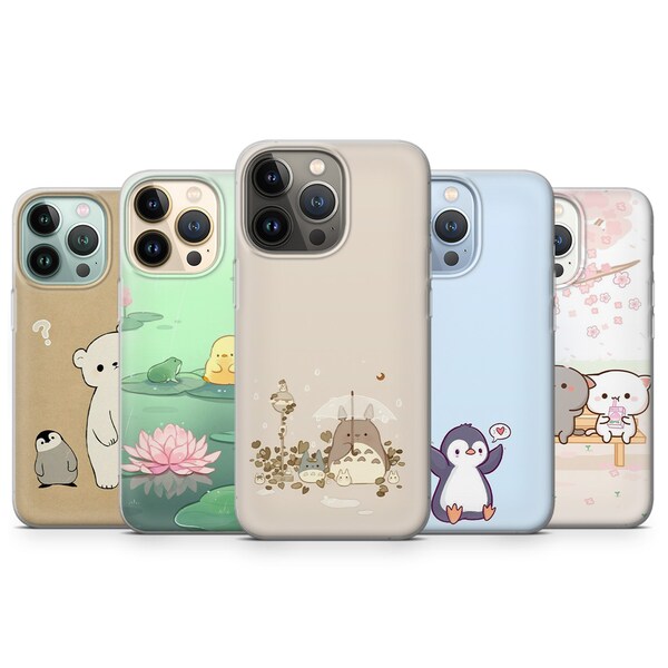 Cute Kawaii Phone Case Animal Lover Art Cover fit for iPhone 15 Pro Max, 14 Plus, 13, 12, 11, XR & Samsung S24, S23, A54, A53, Pixel 8, 7A