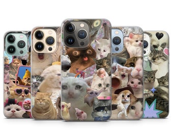 Funny Cat Phone Case Cute Kitty Meme Cover fit for iPhone 15 Pro Max, 14 Plus, 13, 12, 11, XR & Samsung S24, S23, A54, A53, Pixel 8, 7A