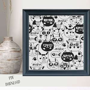 Cats in black and white, counted cross stitch, instant download