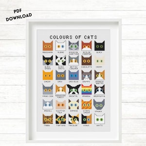 Colours of cats, mini cats , counted cross stitching instant download design, for relaxing stitching