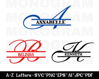 Split Monogram SVG PNG, Split Monogram Alphabet SVG, Split Letter Svg, Cricut Split Monogram Svg 26 Letters Svg Png Eps Ai Jpg Pdf Digital
