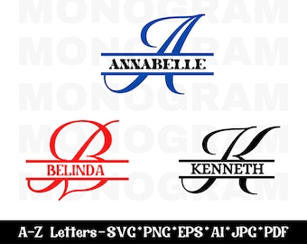 Split Monogram SVG PNG, Split Monogram Alphabet SVG, Cricut Split Monogram Svg, Split Letter Svg, 26 Letters Svg Png Eps Ai Jpg Pdf Digital