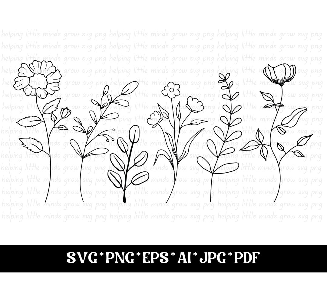 Wildflowers SVG, Wild Flower SVG, Flower Sketch SVG, Floral Frame Svg ...