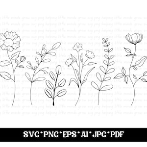 Flores Silvestres SVG, Flores Silvestres SVG, Esboço De Flores SVG, Moldura Floral Svg, Flores Silvestres Clipart Digital Download Svg Png Eps Ai Jpg Pdf