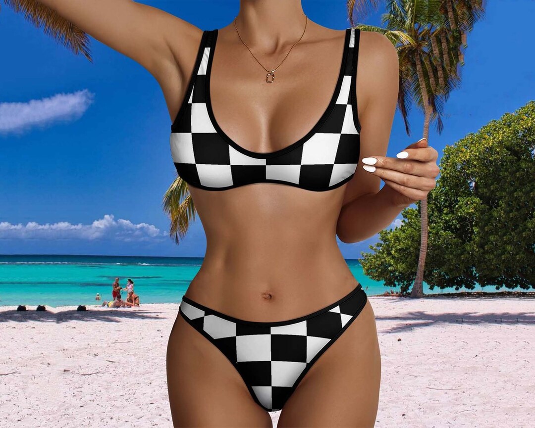 Black and White Split Pattern Separate Swimsuit Bikini