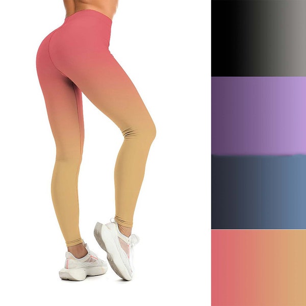 Gradient Color Leggings, Gradient Yoga Pants, Workout Comfort Gradient Print Pants, Rainbow Workout Wear, Gifts For Her