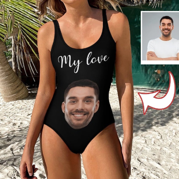 Custom Face Swimsuit-Personalized Text Face Swimsuit-Travel Party Swimsuit- Bachelorette Bikini-Wife Swimsuit-Gift For Her