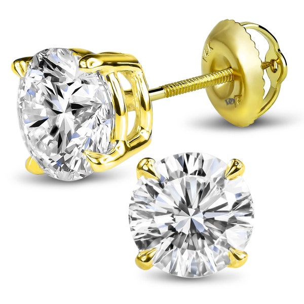 4 Carat Total Weight Lab-Grown Diamond Stud Earrings in 14K Yellow Gold with Secure Screw Back and IGI Certification