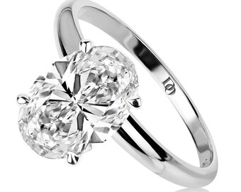 2 Karat Lab Grown Ovaler Diamantring aus 14 Karat Feingold, Verlobungsring für Versprechen und Hochzeit