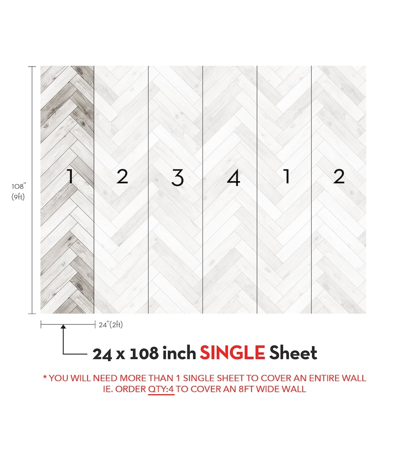 Herringbone Whitewashed Barn Wood Planks Mural Wallpaper, Accent, Wall