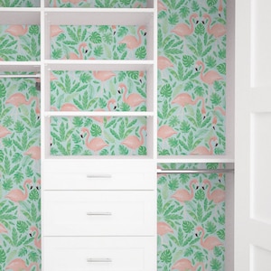 Tropical Flamingo Coral Blue Wallpaper