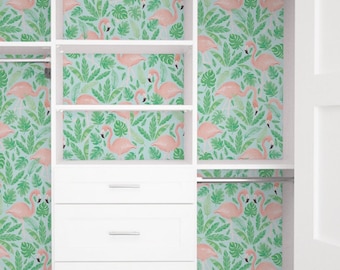 Tropical Flamingo Coral Blue Wallpaper