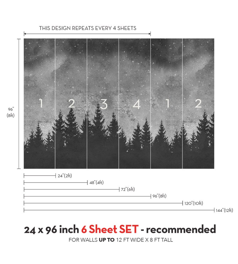 Forest Trees Night Scene Mural Wallpaper: Black & White Extra Large ...