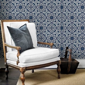 Geo Flowers Navy Wallpaper