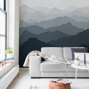 Berg Wandbild Tapete, Grau-Marine, Ombre Berg Extra Große Wandkunst, Wandbild Tapete