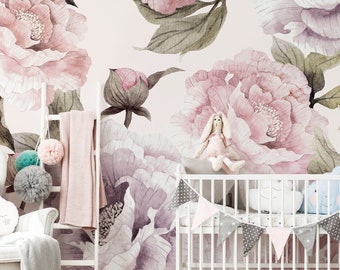 Pink & Purple Floral Mural Wallpaper: Watercolor Bloom Wall Art