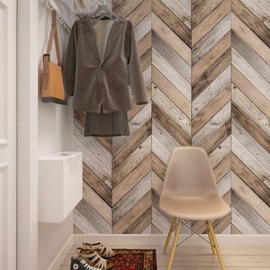 Chevron Wood Herringbone Wallpaper, Original, Self Adhesive Repositionable Wallpaper