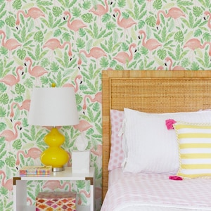 Tropical Flamingo Coral Wallpaper Mural