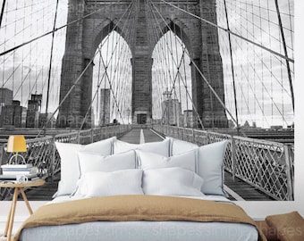 Brooklyn Bridge Photograph, Peel and Stick Oversize Wall Poster, Large Wall Art, NYC Photography, Urban Art, Fabric Wall Mural