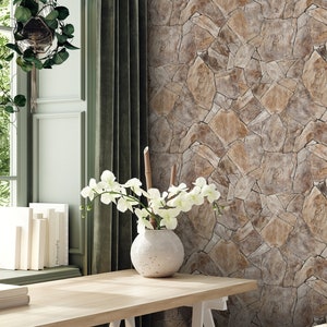 Split Stone Mosaic Stone Look, Light, Wallpaper