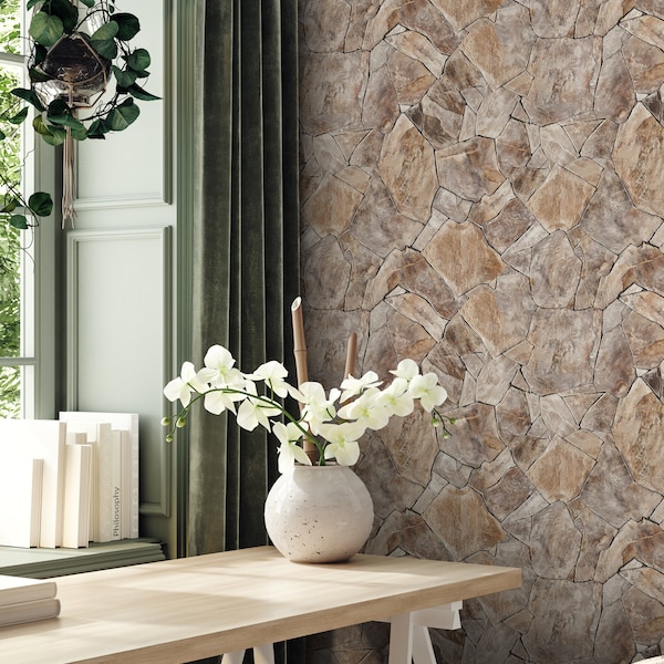 Split Stone Mosaic Stone Look, Light, Self Adhesive Repositionable Wallpaper