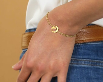 Bracelet rocket and moon gold or silver handcrafted jewelry