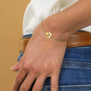 Bracelet rocket and moon gold or silver handcrafted jewelry image 1