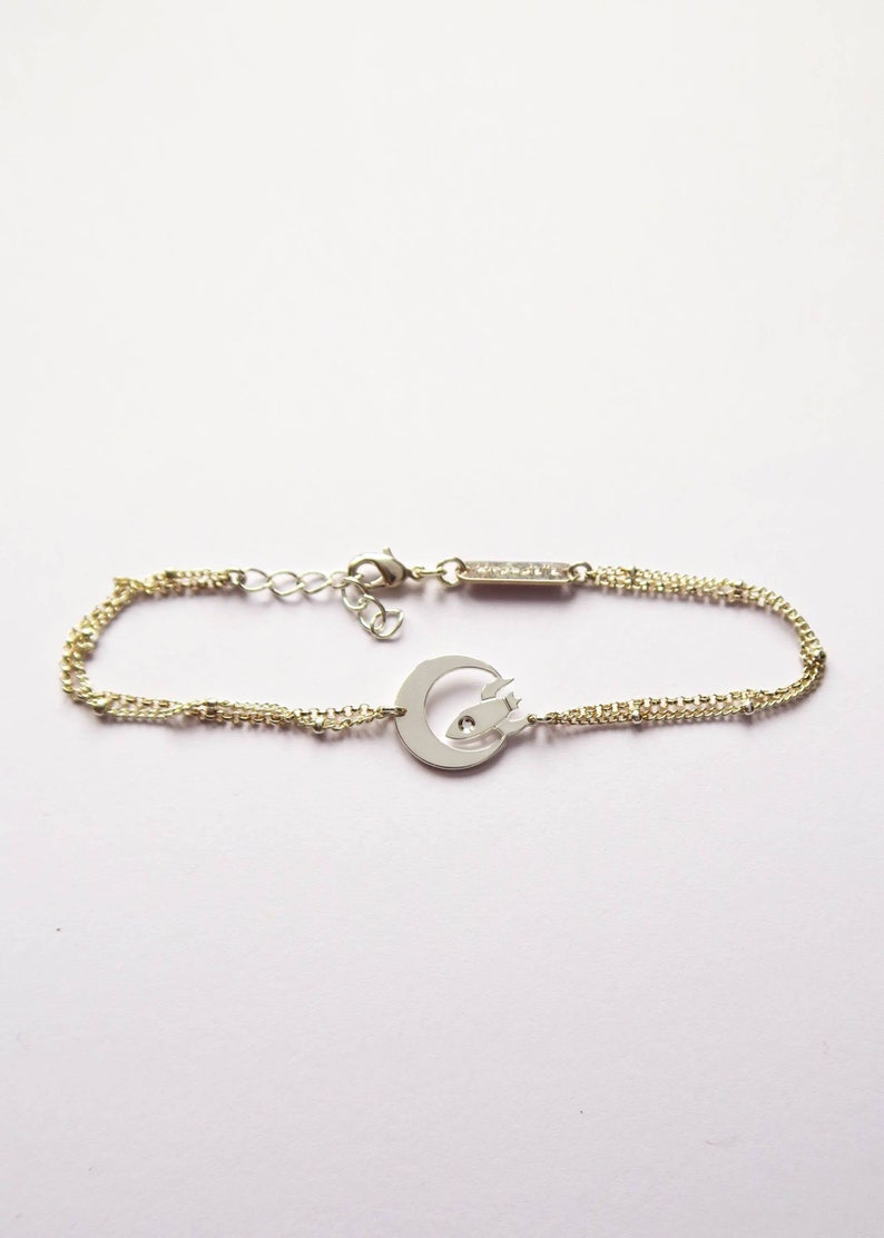 Bracelet rocket and moon gold or silver handcrafted jewelry image 2