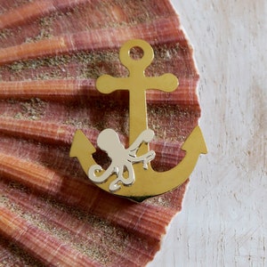 Marine anchor brooch and golden and silver octopus sea ocean jewelry image 6