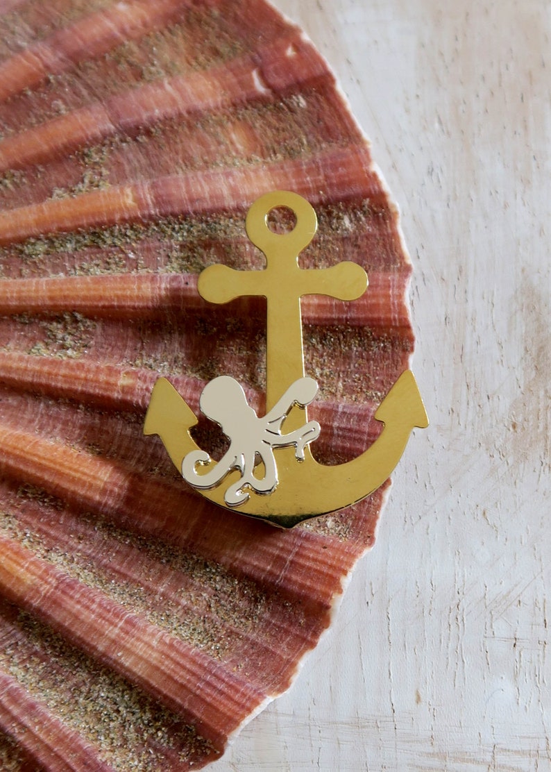 Marine anchor brooch and golden and silver octopus sea ocean jewelry image 6