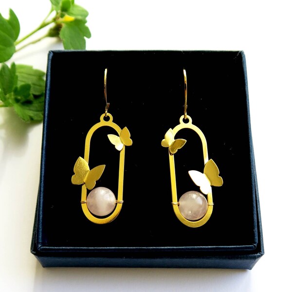 Golden labradorite, amazonite or pink quartz earrings