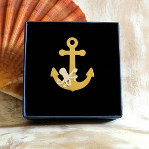 Marine anchor brooch and golden and silver octopus sea ocean jewelry image 1