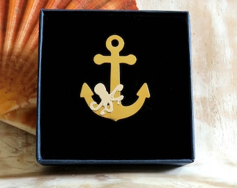 Marine anchor brooch and golden and silver octopus sea ocean jewelry