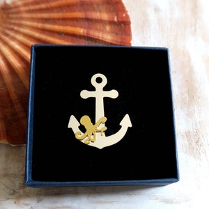 Marine anchor brooch and golden and silver octopus sea ocean jewelry image 3