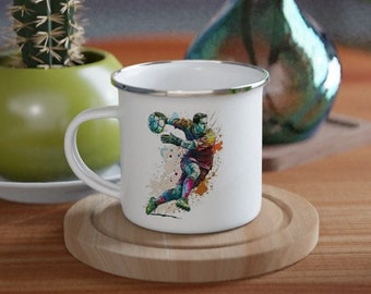 Enamel mug | white enamel cup with silver rim | Football | Soccer | Gift for someone special