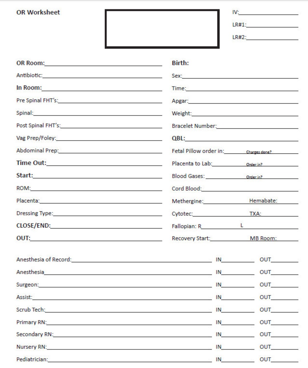 Labor and Deliver OR Worksheet - Etsy