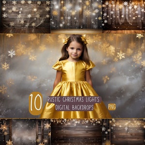 Rustic Christmas Lights Digital Backdrops, Winter Digital Background, Christmas Photoshop Composite, Photography Digital Backdrop Overlays