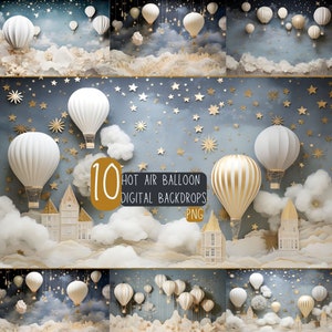 Hot Air Balloon Digital Backdrops, Studio Backdrops Cake Smash, Photoshop overlays, Studio Photography Digital Background for Baby Portraits