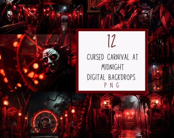 Halloween Cursed Carnival Digital Backdrop, Spooky Photoshop Overlays (PNG)