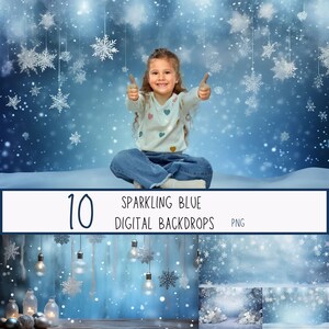 Sprankelende blauwe kerst digitale achtergronden, studio achtergronden winter, Photoshop overlays, familie kinderen pasgeboren fotografie digitale achtergrond