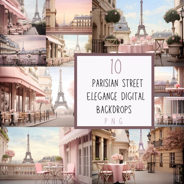 Parisian Street Elegance Digital Backdrops, Studio Backdrops, Photoshop Overlays, Eiffel Tower Paris Vacation Travel Photography Background